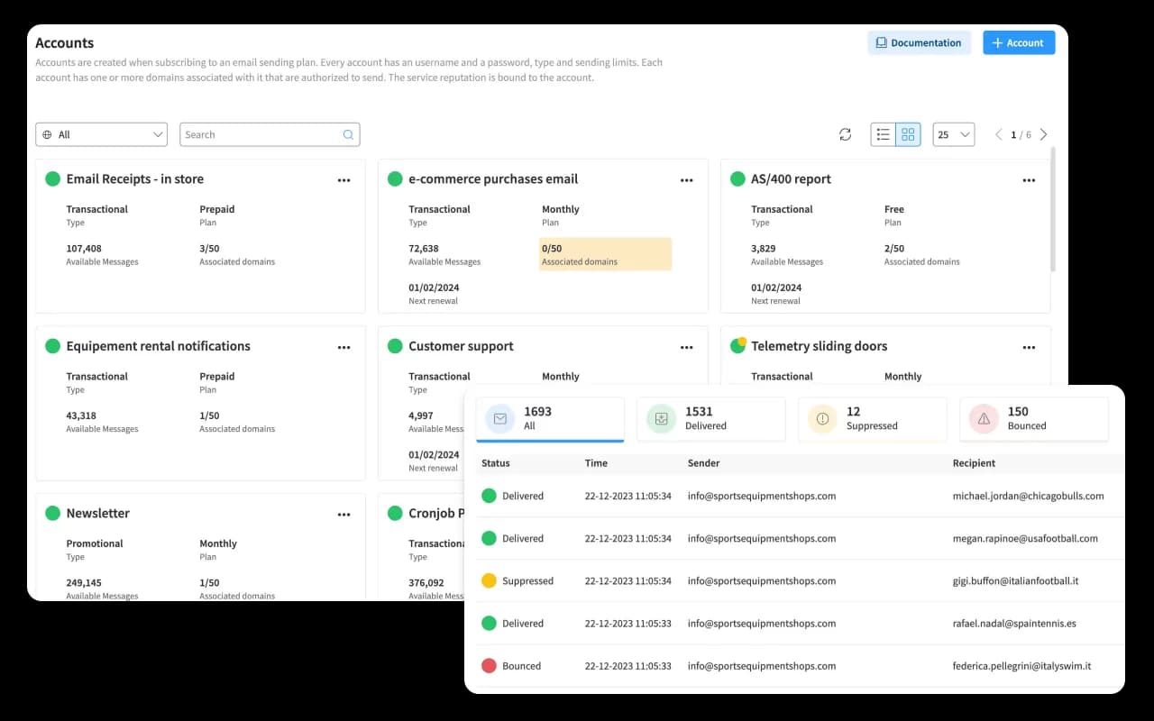 email smtp dashboard screenshot